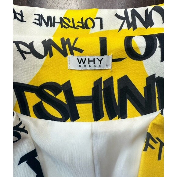 WHY Dress Rare Graffiti Print Jacket White Yellow Black Pockets 2 Buttons, Large - Picture 3 of 11